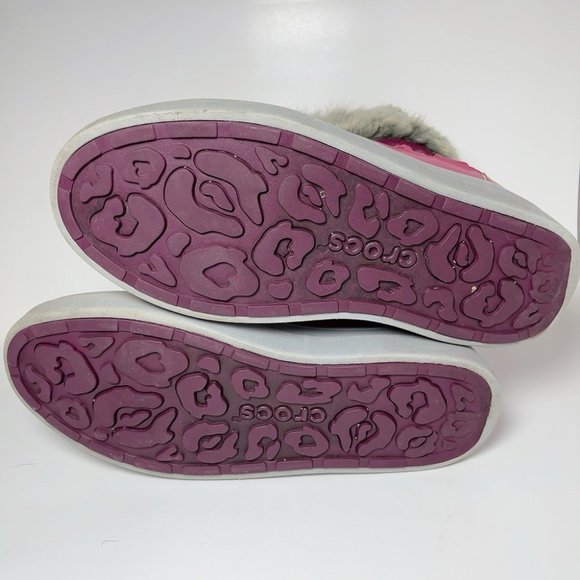 Crocs Lodge Point Lace-Up Snow Boots Women’s Faux Fur Trim Pomegranate - Picture 10 of 12